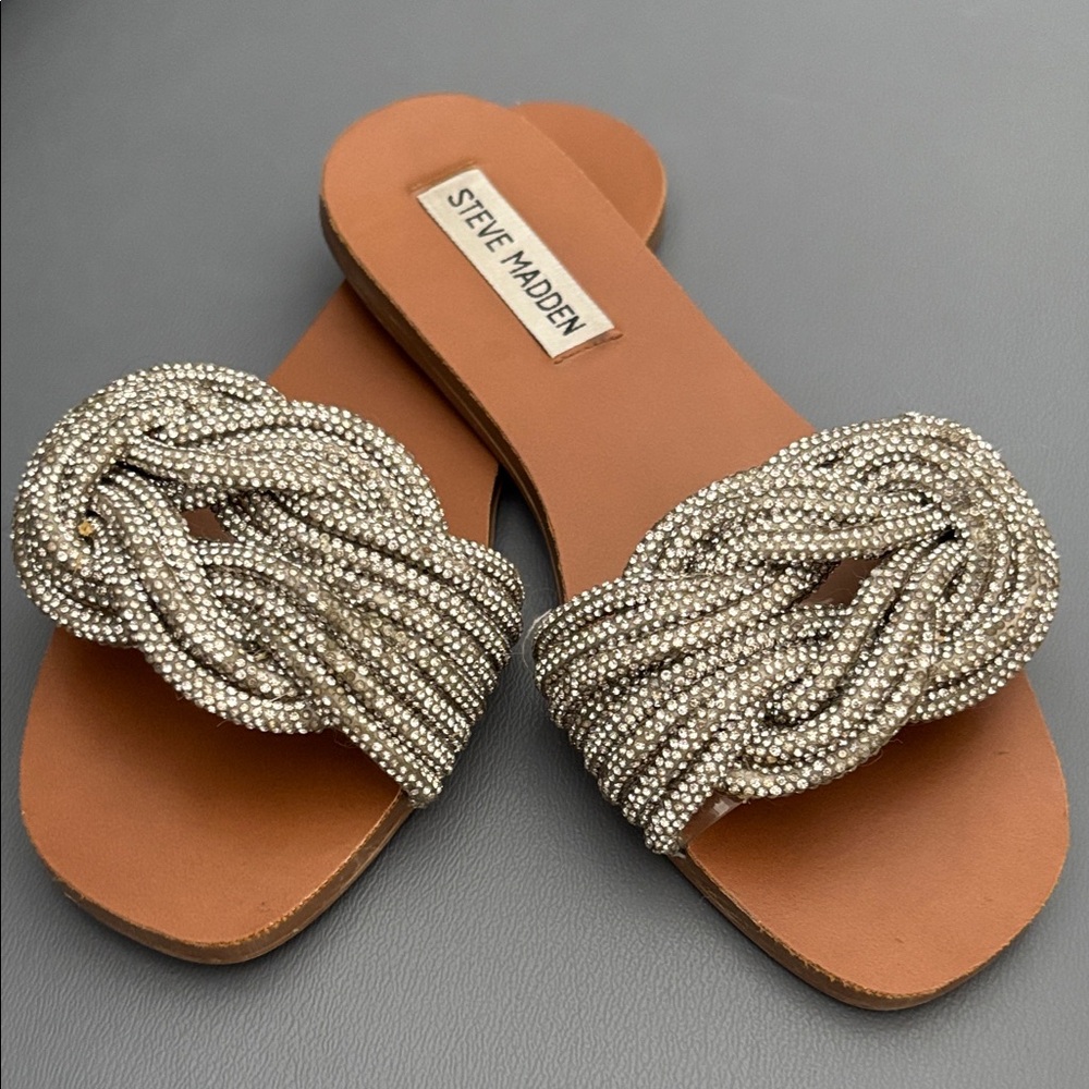 Steve Madden Women's Sandals with Rhinestone Accents - Silver and Tan